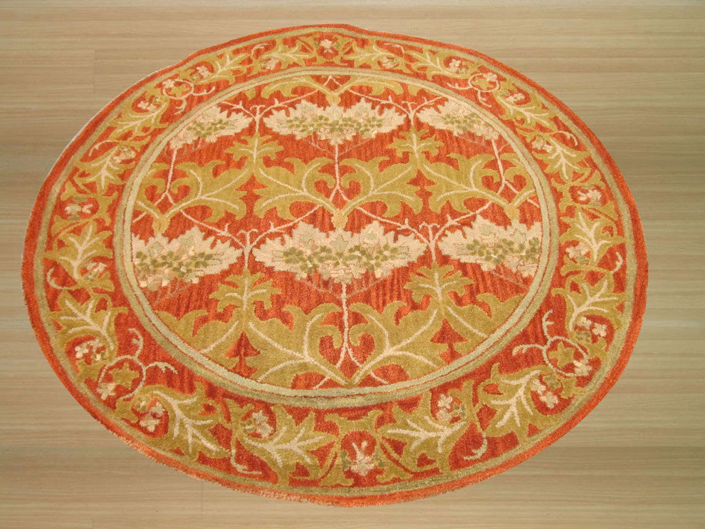 Hand-Tufted Wool Rust Transitional Oriental Morris Rug, 4' Round