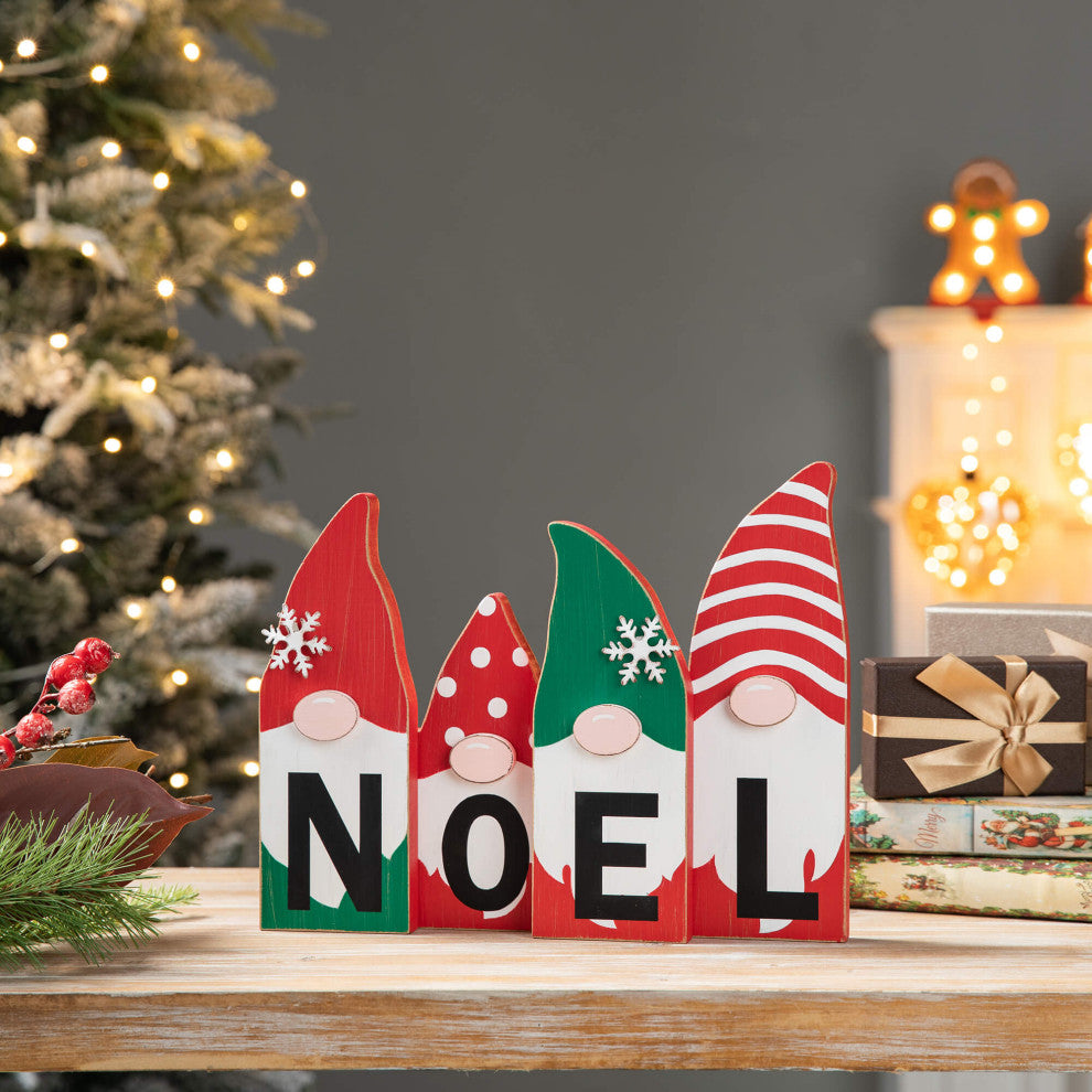 Wooden Christmas Ornament Gnome Family Table Decor, "Noel"