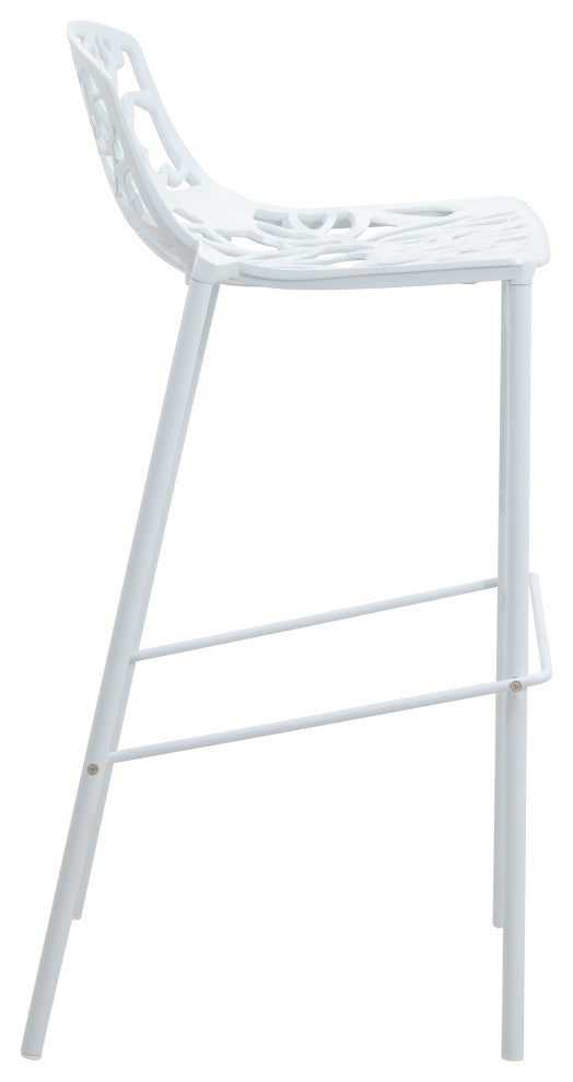 LeisureMod Devon Modern Bar Stool With Powder Coated Aluminum Frame, White