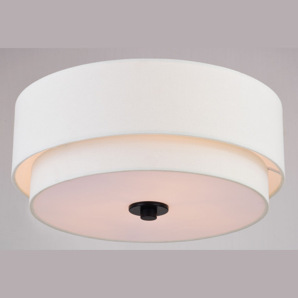 Burnaby Mid-Century Drum Semi Flush Ceiling Light, Black, 16"wx9"hx16"d