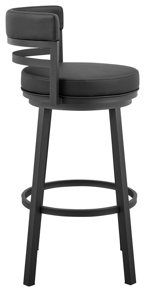 Titana 30" Bar Height Swivel Black Faux Leather and Metal Bar Stool