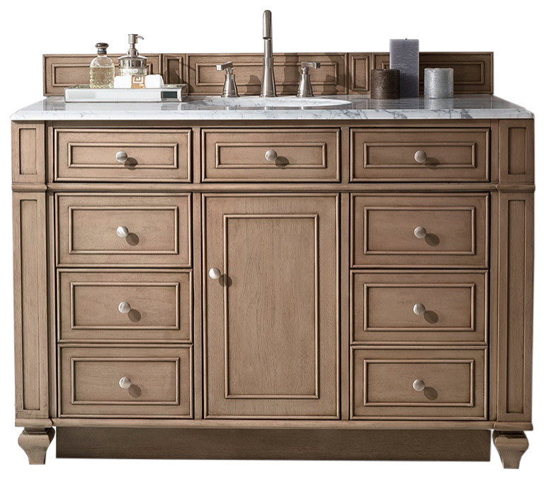 James Martin 157-V48-WW-3CAR 48" Whitewashed Walnut vanity w/ Carrara MarbleTop