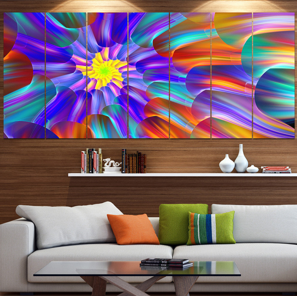 Spectacular Stain Glass with Spirals, Floral Canvas Art Print, 83"x32", 7 Panels