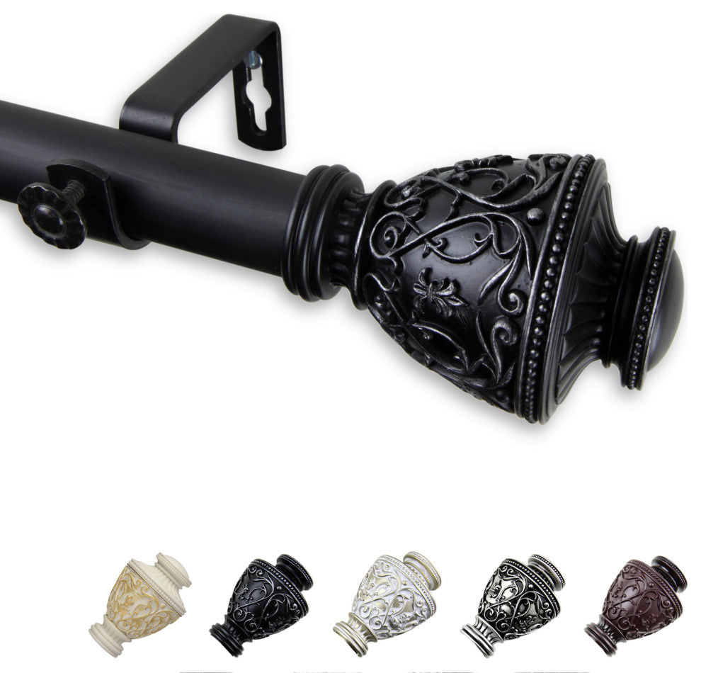 Rona 1" Curtain Rod 28-48", White, Black, 66-120"
