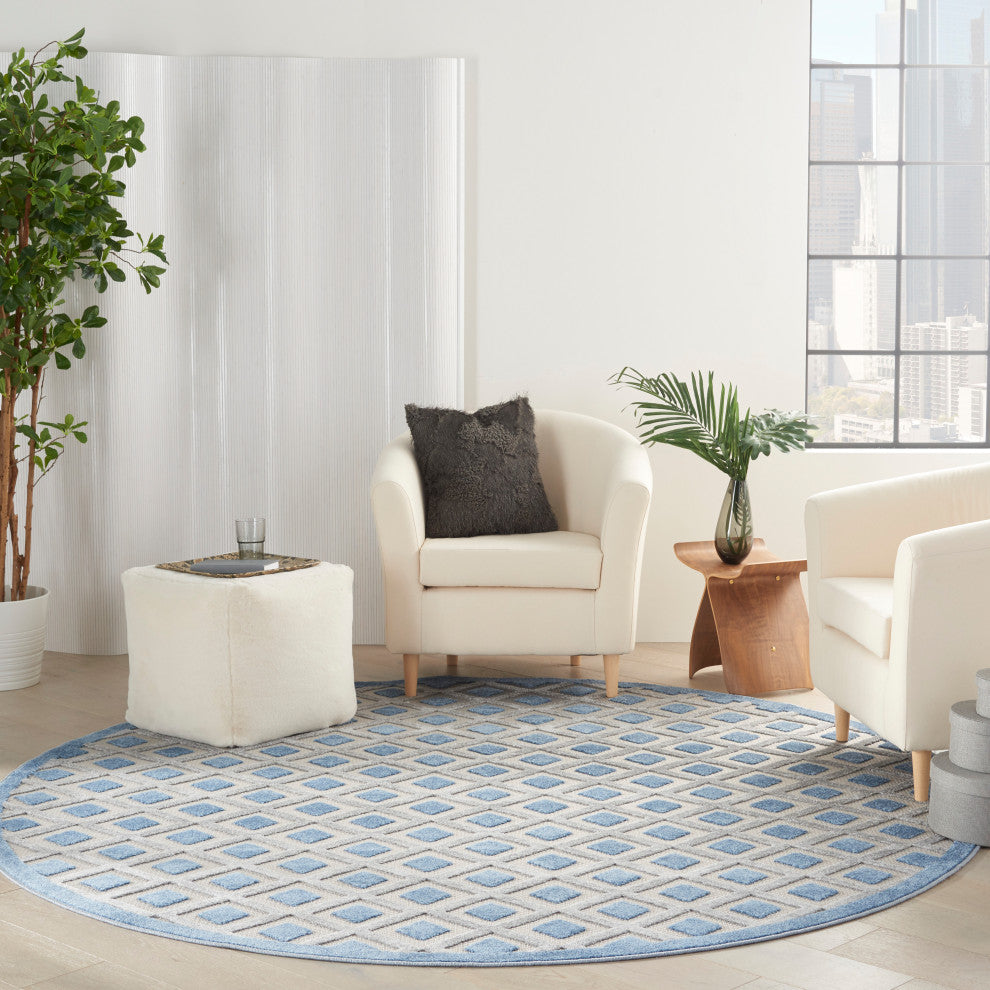 Nourison Aloha 7'10" Round Blue/Grey Modern Area Rug