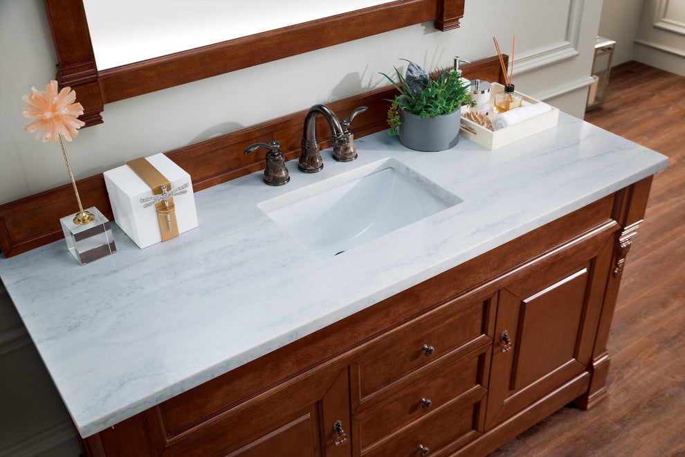 James Martin 147-114-5381-3AF 60" Warm Cherry Vanity With Solid Surface Top
