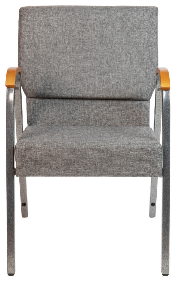 HERCULES Series 21"W Stacking Wood Chair, Gray Fabric and Silver Vein Frame