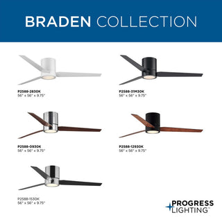 Braden 56" LED Indoor Satin White Ceiling Fan, Light Kit and White Opal Shade
