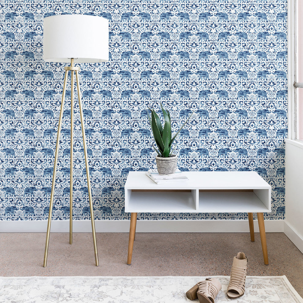 Deny Designs Jacqueline Maldonado Elephant Damask Blu Wallpaper, Blue, 2'x4'