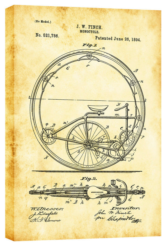 Epic Graffiti "Monocycle Vintage Patent" Giclee Canvas Wall Art, 26"x40"