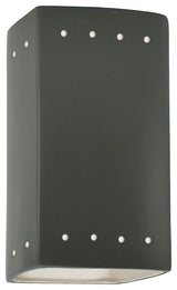 Ambiance Small Rectangle With Perfs Outdoor Wall Sconce, Open, Pewter Green, LED