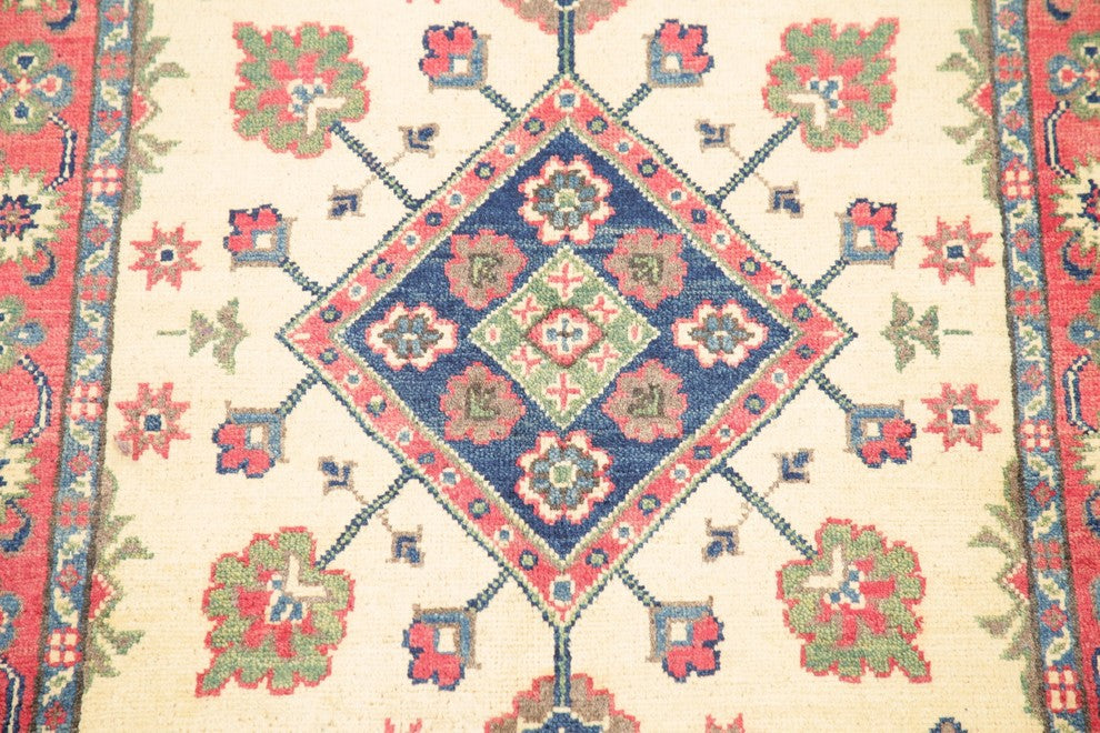 Hand-Knotted Oriental Kazak Traditional Pakistani Area Rug, Beige, 5'0"X3'0"