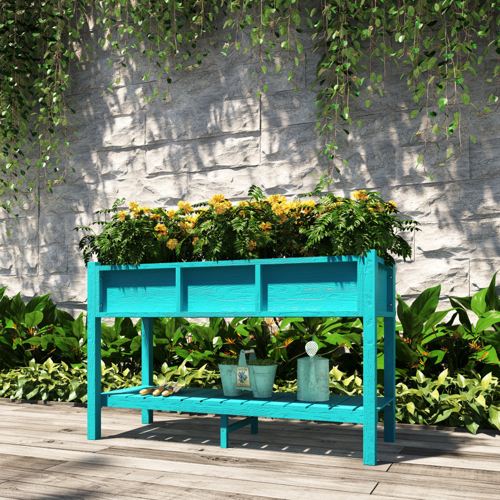 Rectangular Garden Planter Box Raised Garden Bed for Outdoor Balcony, Cyan