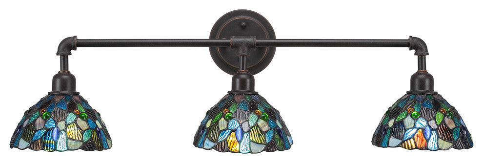 Vintage 3 Light Bath Bar With 7" Blue Mosaic Art Glass