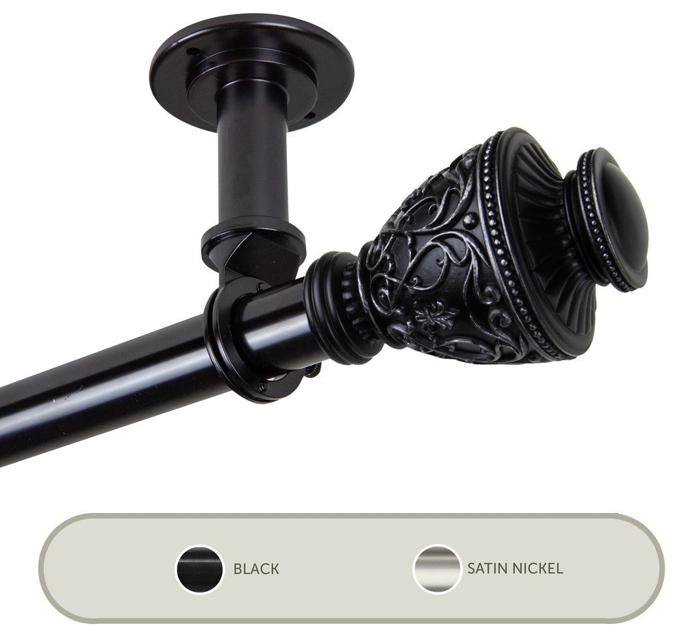 Vase Ceiling 1" Curtain Rod/Room Divider, Black, 48-84"