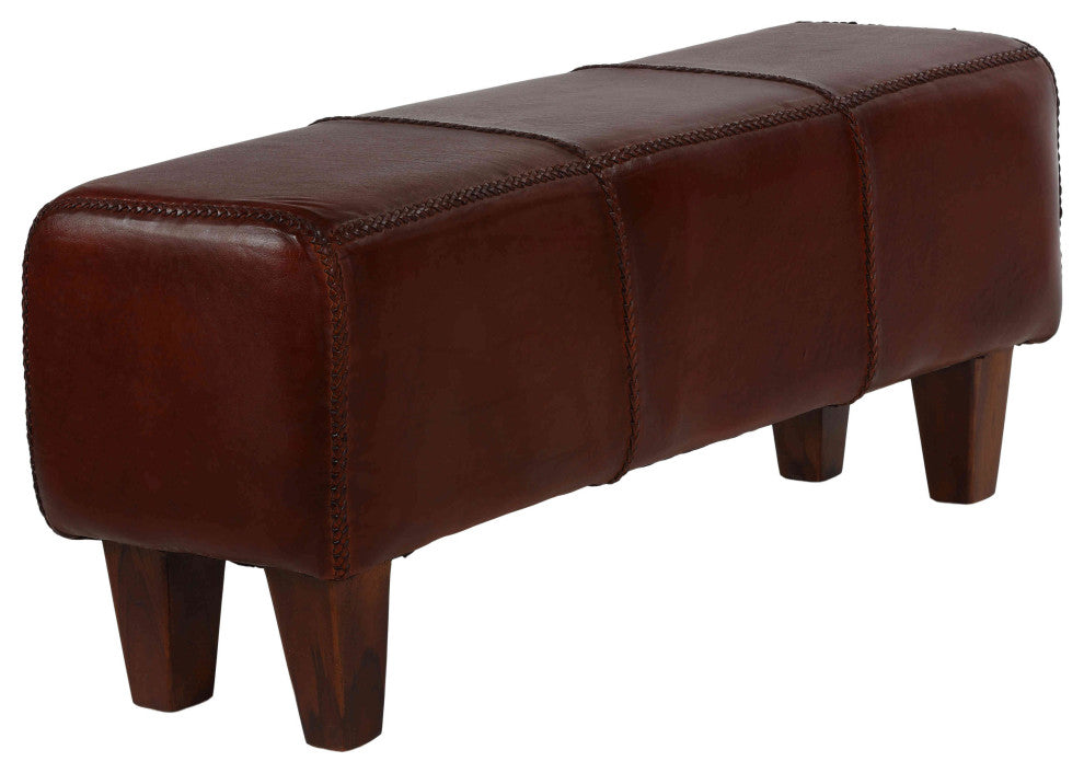 Bare Decor Morgan Large Bench Genuine 100% Leather, Brown