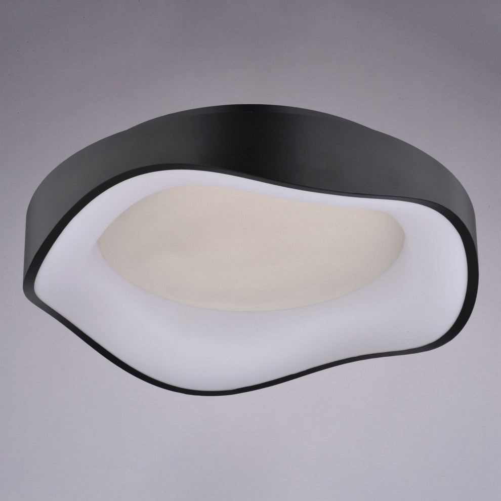 Bowen 1-Light Textured Black Modern Round LED Flush Mount Fixture, White Shade