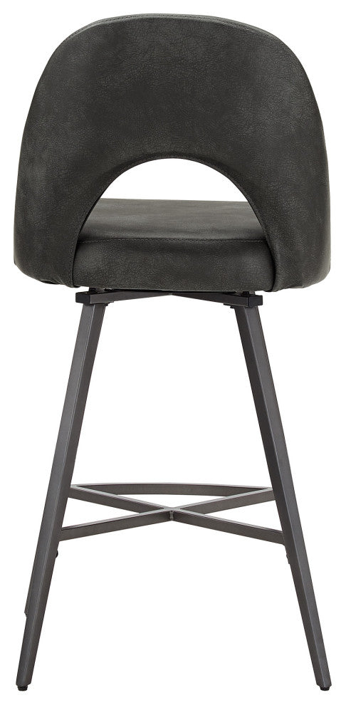 Tierno 24" Counter Height Metal Swivel Stools, Set of 2, Dark Grey PU Leather