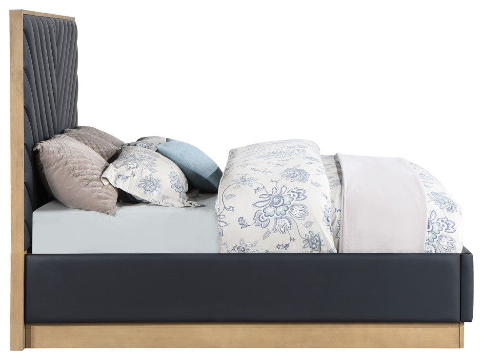 Casa Black Faux Leather King Bed, Black, Queen