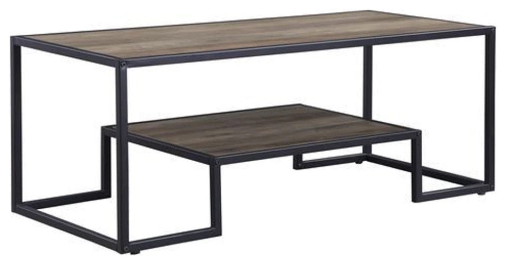Benzara BM269085 Coffee Table With 1 Open Shelf and Tubular Frame, Oak Brown