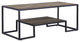 Benzara BM269085 Coffee Table With 1 Open Shelf and Tubular Frame, Oak Brown