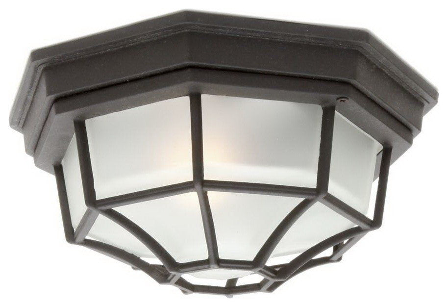 One Light Black Spider Web Octagon With Frosted Glass Outdoor Flush