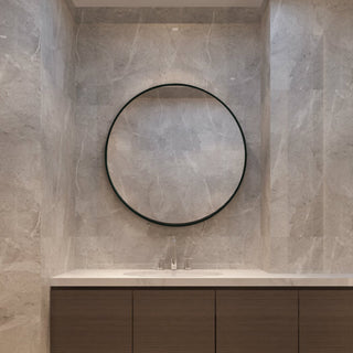 Round Black Metal Framed Wall Mirror, 27.6" X 27.6" Dia.