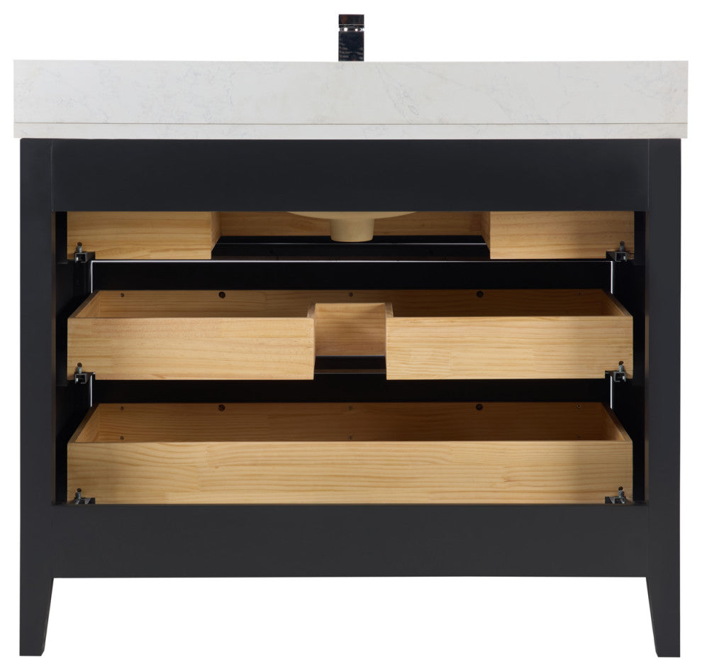 Legion Furniture WS2518 Series Bathroom Sink Vanity, Tricorn Black, 42", Artificial Stone Top, Single Sink