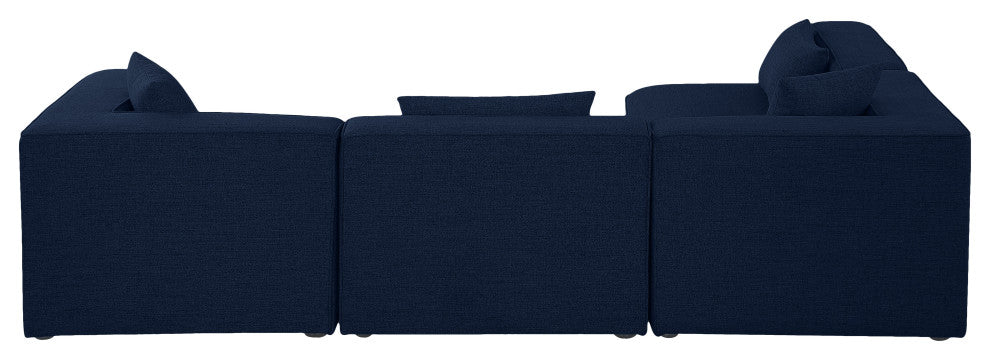 Cube Upholstered Modular Sectional, Navy, 4-Piece: 2 Armless Chair, 2 Corner Chair, Linen Texured Fabric