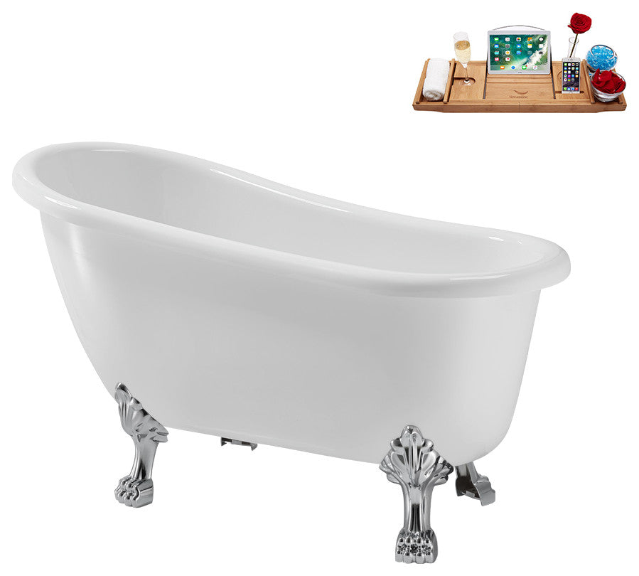 53'' Streamline N488CH-IN-BGL Soaking Clawfoot Tub and Tray With Internal Drain