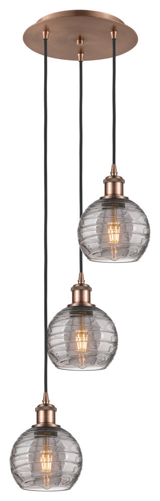 Ballston-Athens Deco Swirl 3-Light 13" Cord Pendant, Antique Copper