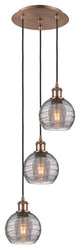 Ballston-Athens Deco Swirl 3-Light 13" Cord Pendant, Antique Copper