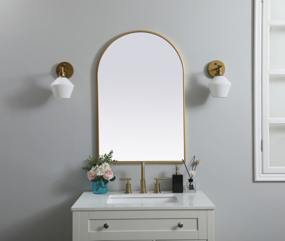 Elegant Decor Metal Frame Arch Mirror 24X36" in Brass