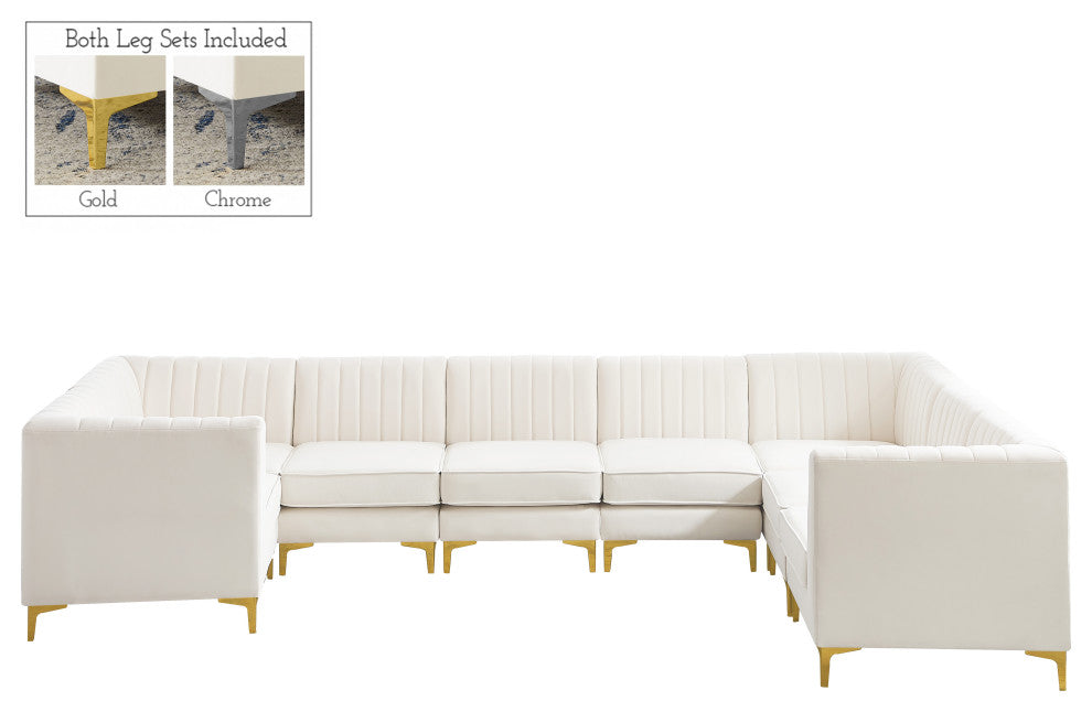 Alina Black Velvet 8-Piece Modular Sectional, Cream, Armless Chair (4), Corner Chair (4) - B