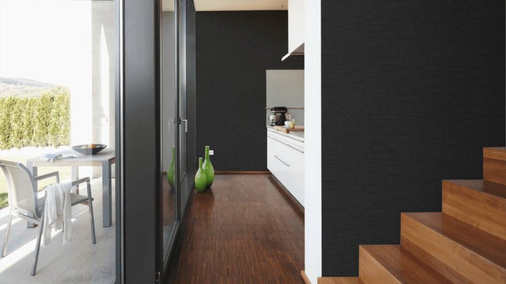 Faux Textured Wallpaper, Black, One Roll