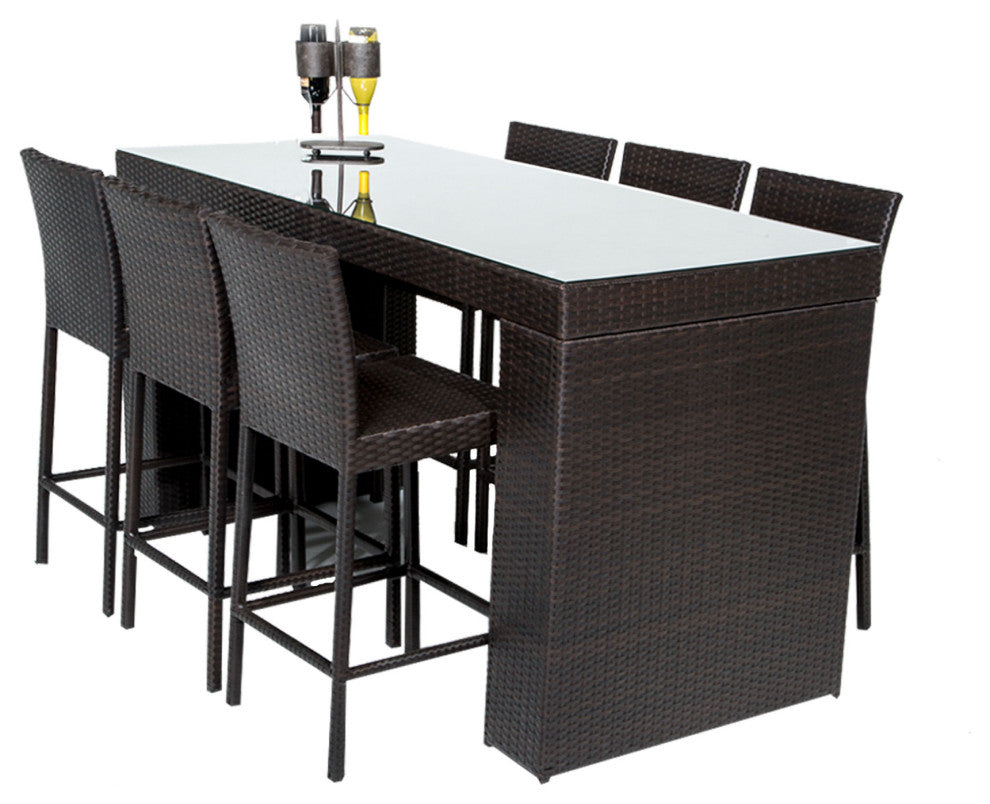 Barbados Bar Table Set With Barstools 7 Piece Outdoor Wicker Patio Furniture