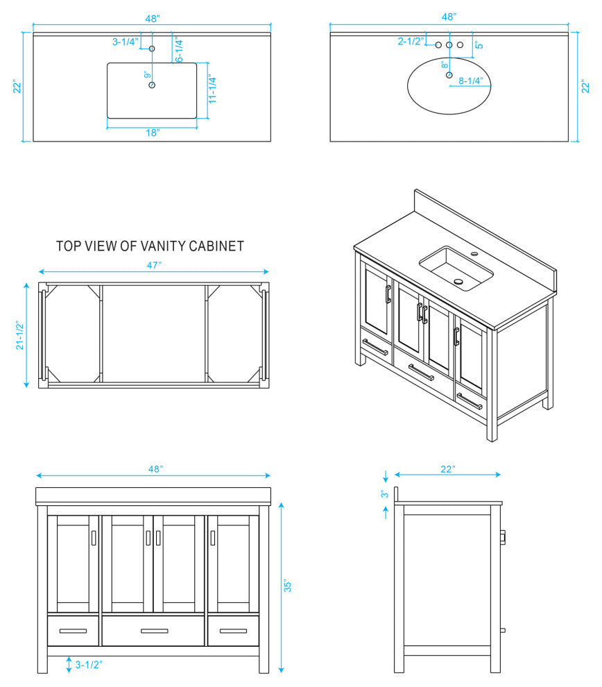 Wyndham WCS141448SGYIVUNOMED 48 inch Vanity in Gray with Ivory Marble and Round