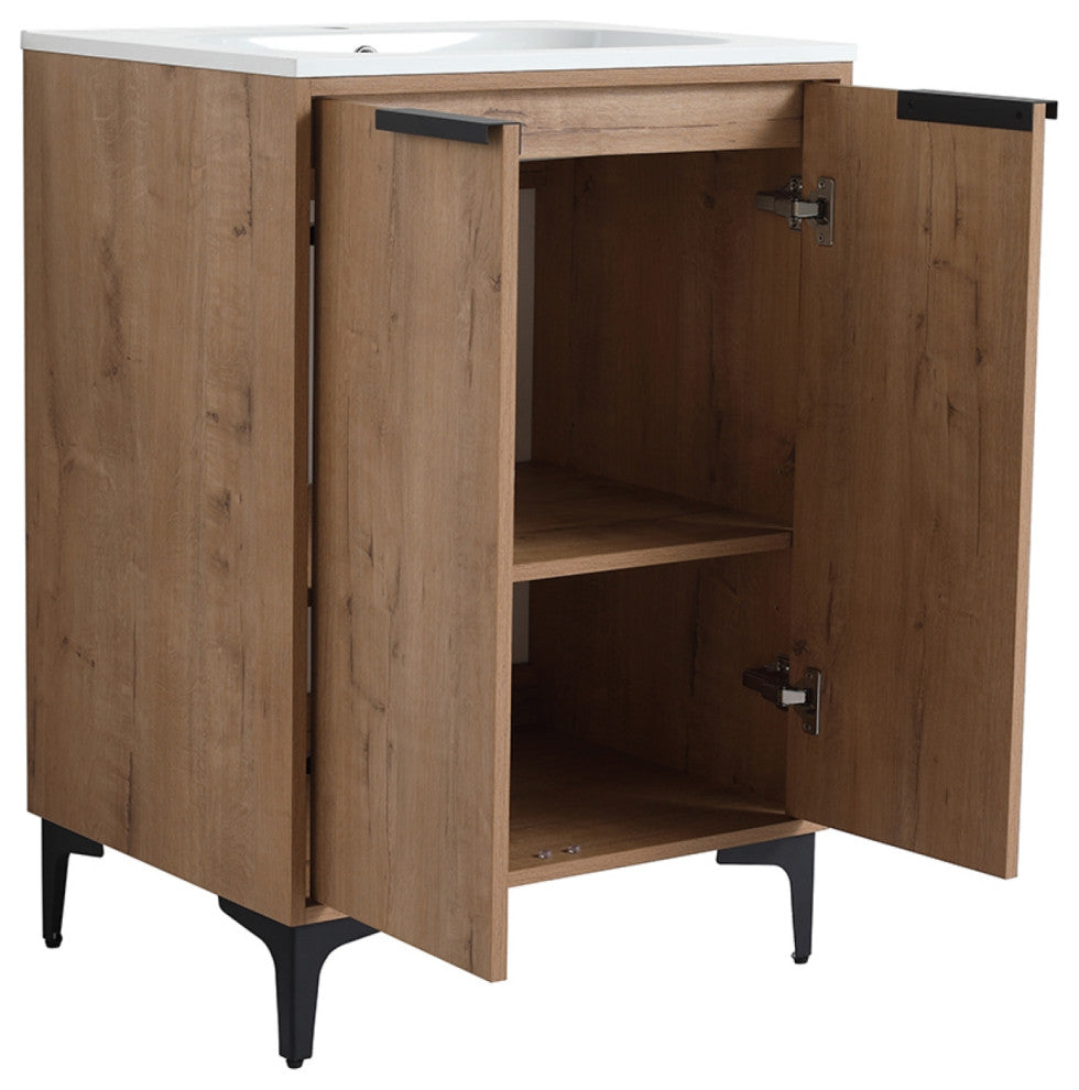 Single Vanity, Neutral Finish With Solid Surface Resin White Sink, 24"