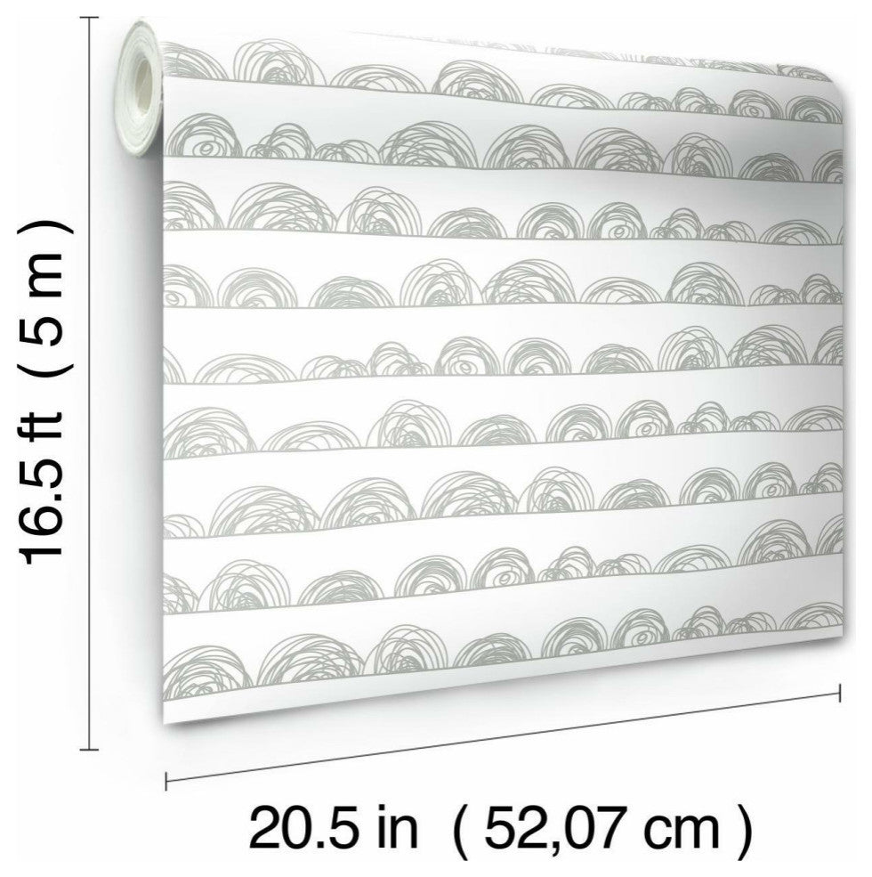 White & Gray Doodle Scallop Peel & Stick Wallpaper