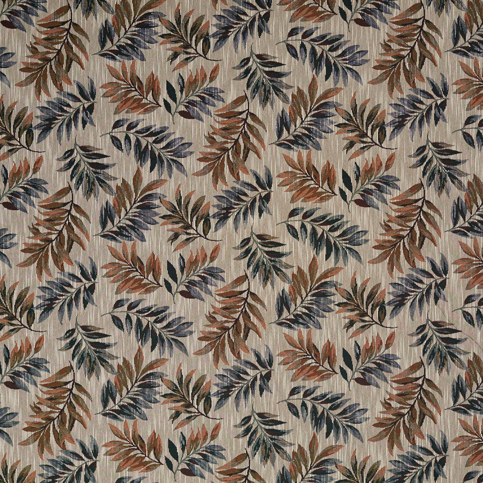 Green, Red And Brown, Floral Leaves Tapestry Upholstery Fabric By The Yard
