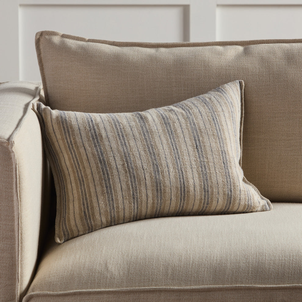Jaipur Living Lucien Striped Pillow, Cream/Gray, 13"x21", Down Fill
