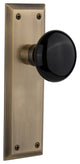 New York Plate Privacy Black Porcelain Knob, Antique Brass