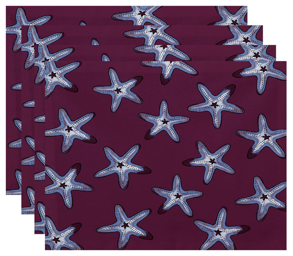 18"x14" Soft Starfish, Geometric Print Placemat, Purple, Set of 4