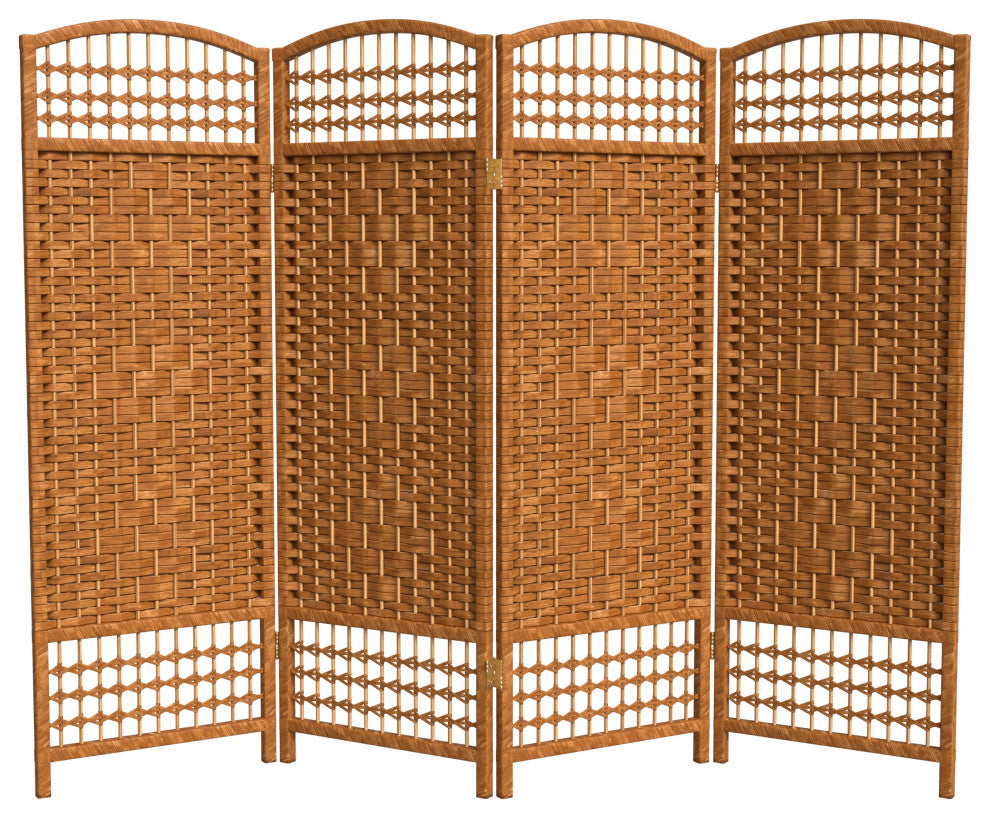 4' Tall Fiber Weave Room Divider, Dark Beige, 4 Panels