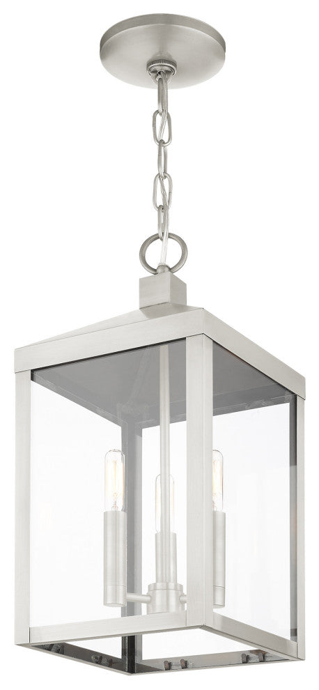 Livex Lighting Nyack 3 Light Brushed Nickel Medium Outdoor Pendant Lantern