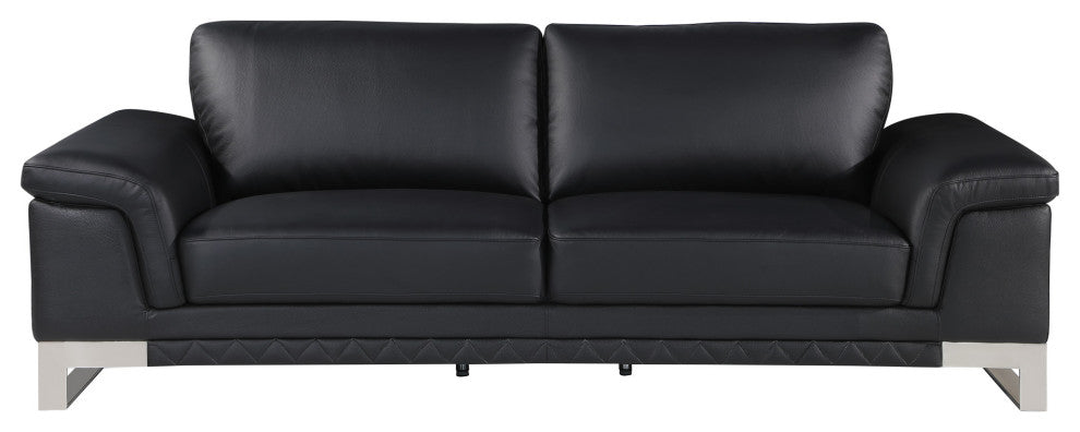 2-Piece Indoor Black Italian Leather Five Person Seating Set