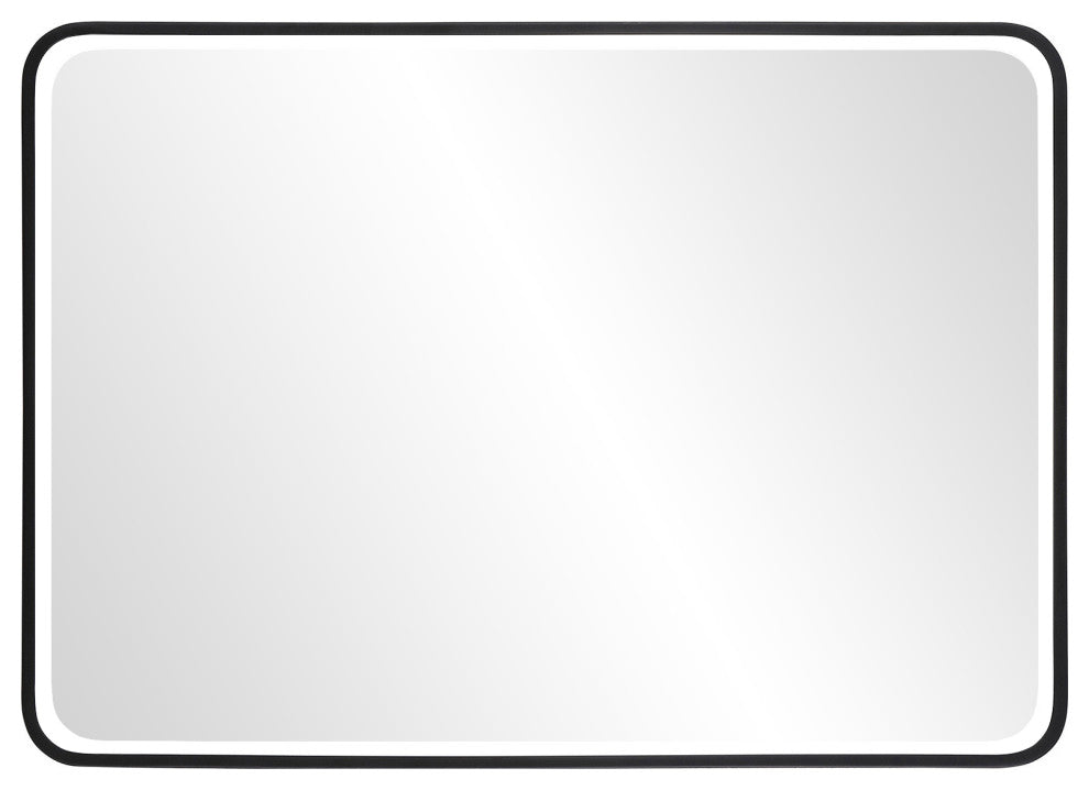 Metal Frame Beveled Glass Bathroom Wall Mirror With Round Corner, 32"x24"
