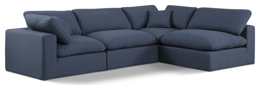 Comfy Upholstered L-Shaped Modular Sectional, Navy, 4-Piece: 2 Armless Chair, 2 Corner Chair, Linen Textured Fabric