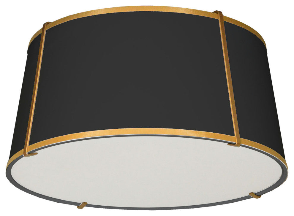 3 Light Trapezoid FlushMount Gold/Black Shade w/ White Fabric Diffuser
