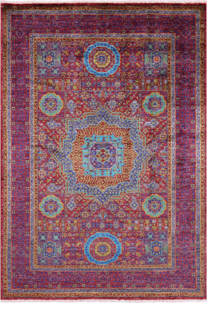 3' 11" X 5' 9" Mamluk Geometric Hand-Knotted Wool Rug - Q12262